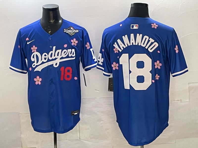 Men Los Angeles Dodgers #18 Yamamoto Blue Sakura Edition 2026 Nike MLB Jersey 0022